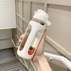 Korean Version of Simple Water Cup with Straws Female Cute Milk Glass Student Portable Outdoor Play Drink Bottle Cup Female