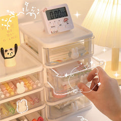 2/3/4/5 layers Cartoon Desktop Storage Box Transparent Desktop Stationery Storage Box Desk Rabbit Jewelry Cosmetic Storage Boxes