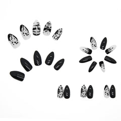 24Pcs/Box Almond Round Skeleton False Nails Detachable Stiletto Fake Nails Full Cover French Ballerina Nail Tips Press On Nails