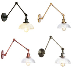 YICKYUE - Antique Design Glass Swimming Arm Wall Lamp Retro Reading Lamp Bedside Home Industrial Led Wall Lights Fixture Black Gold Rustic
