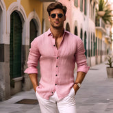 Hearujoy Medieval Retro Mens Cotton Linen Shirts Fashion Autumn Long Sleeve Blouse Tops American Vintage Solid Color Crepe Shirt Male
