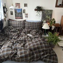 YICKYUE - Nordic Plaid Bedding Set, 100%Cotton, Duvet Cover, Bed Sheet, Pillowcase, Single, Double, Queen, King, Student Dormitory, 3/4Pcs