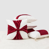 Yickyue New Velvet Christmas Cushion Cover Pillow Covers Decorative Red Bow Hairball Cushion Cover Festive Home Christmas Decorations