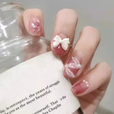 24pcs/box Detachable Fake Nails Set Pink Butterfly Full Nail Art Tips Beauty Nail Artificial False Nails Tips With Wearing Tools