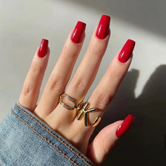 YICKYUE - Simple Solid Color Detachable Red Blue Green Nude Color Short Ballet Finished Fake Art False Nails Press on Nails Glue Wholesale