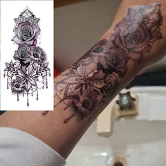 1pcs Purple Rose Tattoo Stickers Water Transfer Women Waist Girl Chest Body Art Temporary Tattoo Waterproof Flower Tatoos