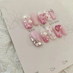 YICKYUE - Handmade Wearbale Fake Nail Methyldopamine Ins Style Short Press On Nail Cute Senior Hot Girl Desgin Byself Plastic Flash Pearl