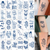 YICKYUE - 12pcs Semi Permanent Cartoon Herbal Tattoo Stickers for Women Waterproof Disposable Water Transfer Printing Stickers Body Art