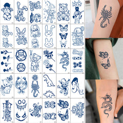 YICKYUE - 12pcs Semi Permanent Cartoon Herbal Tattoo Stickers for Women Waterproof Disposable Water Transfer Printing Stickers Body Art