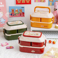 W&G Kawaii Lunch Box Double Student Bento Box Microwave Boxes Food Storage With Independent Box Cutlery For Camping Storage Box