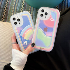 Laser love heart cute smiley rainbow silicone soft phone case for iphone 13 Pro 12 11Pro Max Xs Xr 7 Plus X cover Lens protecti