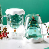 Transparent Double Layered Anti Scald Glass Christmas Tree Starry Sky Coffee Mug Thermal Insulation Breakfast Milk Cup