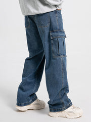 HEARUJOY - Men'S Workwear Jeans Hip-hop Street Dance Party Denim Jogging Pants Street Wide Leg Workwear Pants Straight Tube Loose Slimming Trend Retro Casual Denim Pants