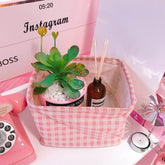 W&G Korean Girl's Heart Lovely Pink Lattice Storage Basket Cosmetic Storage Basket Desktop Folding Storage Sundries Sorting Box