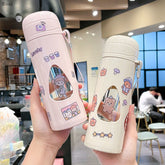 Yickyue Ins Kawaii Bear Sticker Bottle Portable Transparent Double Layer Glass Water Bottle Office Tea Cup Anti-scalding Silicone Sleeve