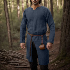 Hearujoy Streetwear Long Sleeve Tshirt For Men European Medieval Knight Top Vintage Loose V-neck Split Long Gown Pullover