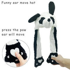 Cute Panda Ear with Move Hat Animal Soft Plush Toys Jumping up Ear Hat Funny Dress up Kawaii Party Cap Gift for Adult Kids