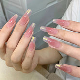 YICKYUE Pure Desire Aurora Pink Transparent Wear Nail Orange Nail Store Medium Length Stickersnail Piece Finished Removable