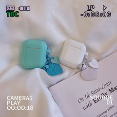 Summer blue love pendant keychian earphone case for apple airpods pro silicone heart cute cover for airpod 1/2 charging box capa