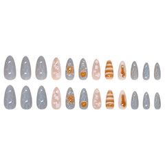YICKYUE - 24pcs Retro Ocean Fake Nails Beach Shells Pearl Diamond Design False Nail Tips Korean Blue Sweet Girls Wearable Press on Nails