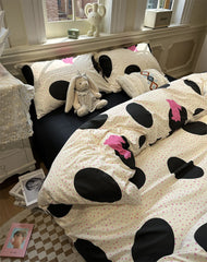 Yickyue - Sweet cool rabbit black roseo polka dot bedding set,twin full queen lovely cotton home textile bed sheet pillow case quilt cover