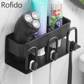 Yickyue Bathroom Toothbrush Holder Wall Mounted Toothpaste Organizers No Drilling Mouthwash Cup Shelf Razor Storage Bathroom Accessories