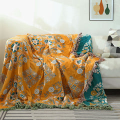 Bohemia Sofa Cover Cotton Gauze Floral Style Tassel Bed Towel Throw Blanket Quilt Home Children Comforter Bedspread On The Bed