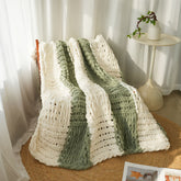 YICKYUE - Luxury Handmade Chenille Knit Throw Blanket, Double Color Patchwork, Soft & Cozy, All Seasons, Polyester 100%, Thick & Warm, Ideal for Sofa, Bed, Reading, Movie Watching, New Year & Christmas Gift