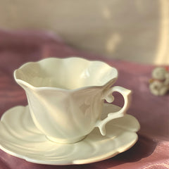 YICKYUE - British Style Ceramics Coffee Cup Saucer Retro White Porcelain Teacup Home Office Drinkware Cups Saucers Handmade Tea Cup