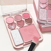 YICKYUE - 8-Color Pink Orange Eyeshadow Palette Facial Blusher Highlighter Brightening Lasting Heart-shaped Eye Shadow Makeup Cosmetics