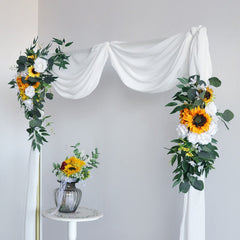 2Pcs Sunflower Garland Artificial Flowers Vine Fake Silk Sun Flowers Hanging Vines for Balcony Garden Wedding Decoration