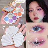 Yickyue 4 Colors Shell Design Eyeshadow Palette Glitter Pearly Eye Shadow Palette Purple Blue Charming Eyes Make Up Palette Maquiagem