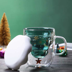 Transparent Double Layered Anti Scald Glass Christmas Tree Starry Sky Coffee Mug Thermal Insulation Breakfast Milk Cup