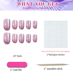 YICKYUE - 24pcs Short Beanies, Purple Cat Eyes, Press On Nails, Nail Art Patches for Women and Girls Daily Wear, Removable, Reusable, Acry