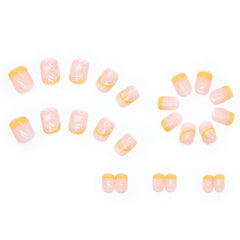 24Pcs Fake Nails Lemon Designs With Yellow French Square False Nails Press On Ballerina Full Cover Nail Art Patch Nail Tips