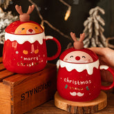 New Year Cute Christmas Ceramic Mug Tea Coffee Cup With Lid Spoon Drinkware Christmas Decoration Gifts Water Milk Breakfast Cups