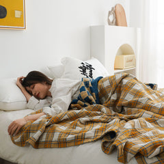 Yickyue Plaid Leisure Blanket Throw Cotton Gauze Bedspread Nap Air Conditioning Blanket Soft Boho Decor Sofa Towel Summer Quilt