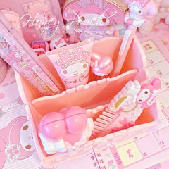 Cute Bow storage box Candy Color Kawaii Pink Women's cosmetics storage Box Container Office School Supplies jewel case