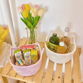 W&G Desktop Storage Basket Cat Ear Cotton Thread Hand-woven Storage Basket Student Storage Basket Bedside Storage