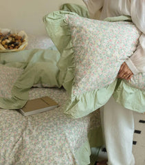 YICKYUE - Fresh fashion green flower bedding set,full queen king rustic floral sand cotton home textile bed sheet pillow case duvet cover