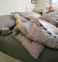 YICKYUE - Rustic pastoral purple green bed set,french floral cotton twin full queen king home textile flat sheet pillow case duvet cover