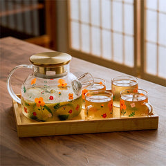 Japanese Style Clear Glass Cold Kettle Cool Kettle Juice Scented Tea Fruit Teapot Tea Maker Large Capacity Teacup Tray