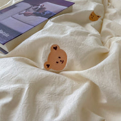 Bear Embroidery All Cotton Washed Cotton Four-Piece Cotton Quilt Cover Bed 1.5/1.8 M queen size comforter sets