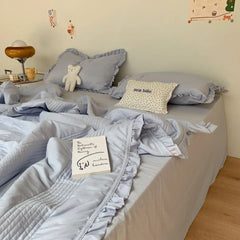 Yickyue Summer Blanket Set Korean Solid Colour Thin Quilt Bed Sheet Pillowcase 4pc Bedding Set Summer Comforter Set King Size Bed Linens