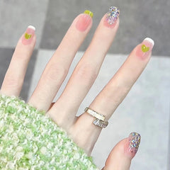 Wholesale Cow Pattern Design Nail Art Summer Small Fresh False Nails Wearable Glitter Sequins Fake Nails Full Cover Nail Tips