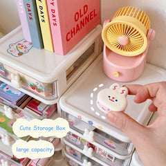 Kawaii Desktop Drawer Storage Box With Sticker Cute Plastic Clear Organizer Boxes Student Desk Stationery Container Storage Rack