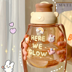 1300ml Kawaii Bear Water Bottle Plastic Cute Sports Water Jug Juice Milk Portable Big Gym Drinking Bottle With Straw BPA Free