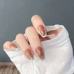 Yickyue 24pcs/box French False Nails Supplies for Professionals Elegant Removable Press on Nails Coffin Fake Nail Accessories