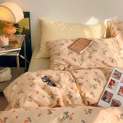 Yickyue Chic Shabby Floral Duvet Cover with Bed Sheet Pillowcases Twin Queen Family Soft 100%Cotton Floral Bedding Set for Girls Women
