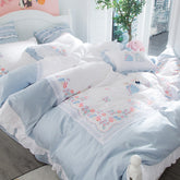 Yickyue Elegant embroidery Bedding Set Super Soft Egyptian cotton Duvet Cover Flat Sheet Pillowcase Comforter Bed Set Queen King Size